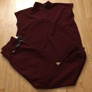 Figs Scrub Set Burgundy Women's Zamora jogger Pants and Rafaela Top
